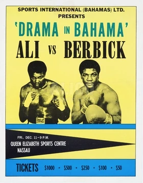Drama in Bahama Ali vs Berbick poster advertising December 11 at Queen Elizabeth Sports Centre in Nassau.