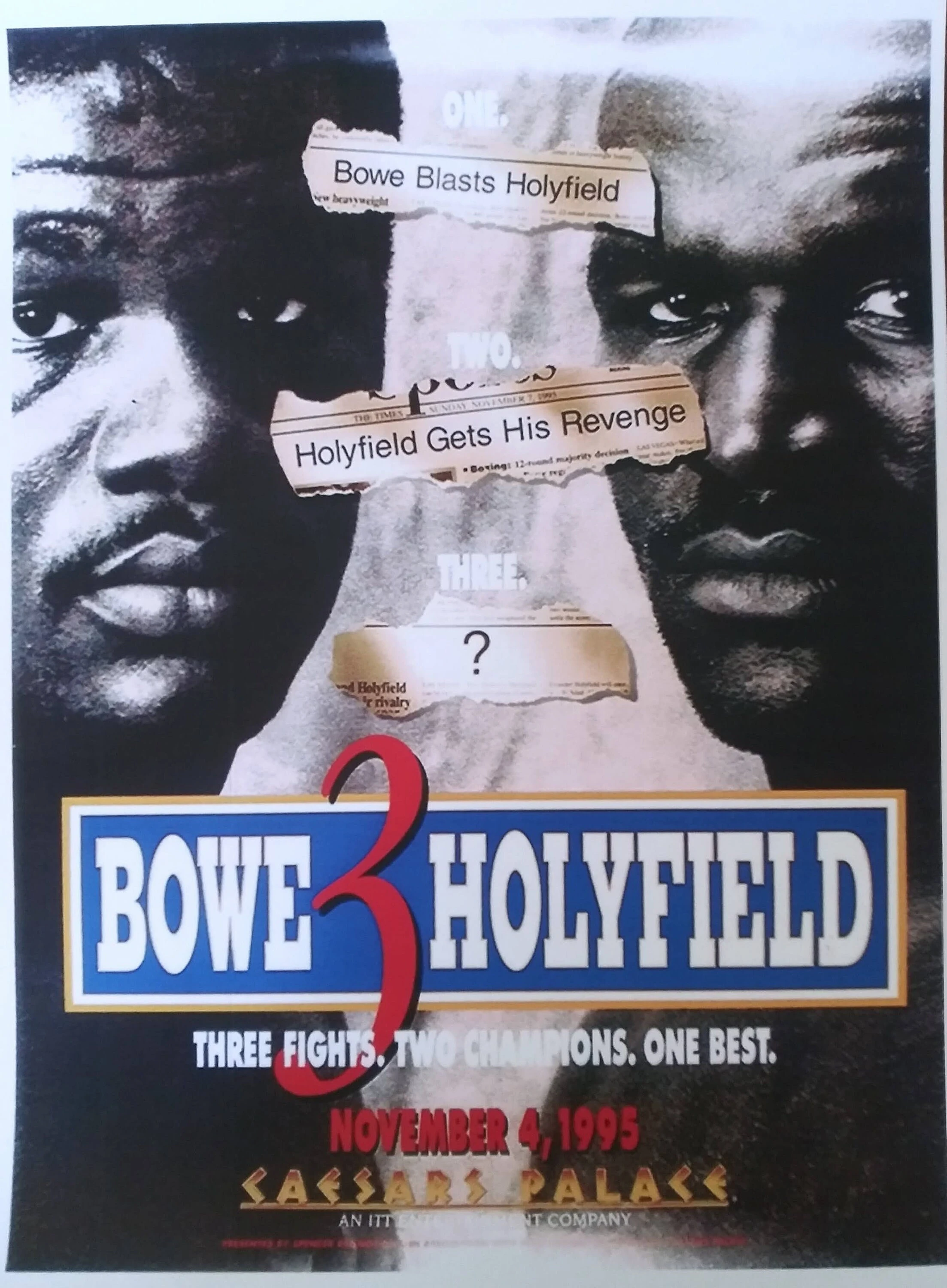Poster for the third Riddick Bowe versus Evander Holyfield fight at Caesars Palace.