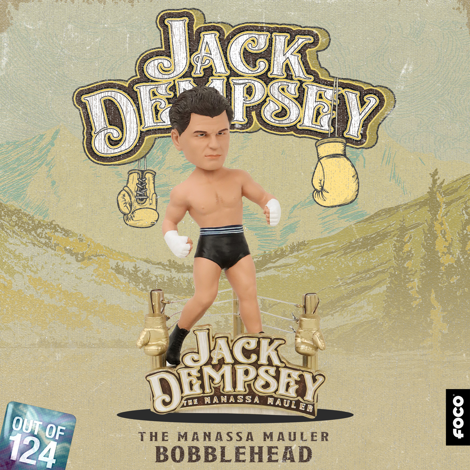 FOCO Jack Dempsey bobblehead depicting the boxer in black trunks and a boxing stance.