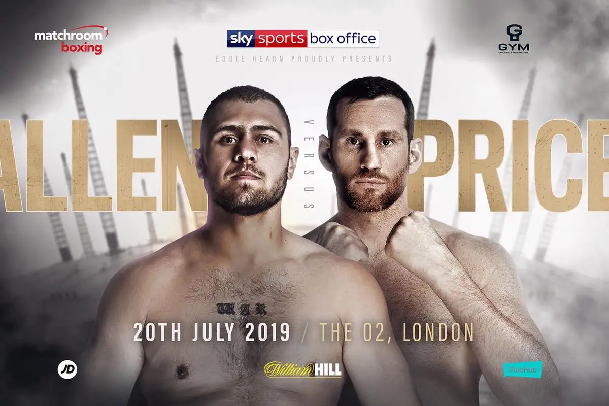Dave Allen vs David Price promotional poster for July 20, 2019 at The O2 in London.