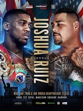 Anthony Joshua vs Andy Ruiz heavyweight title poster for June 1, 2019 at Madison Square Garden
