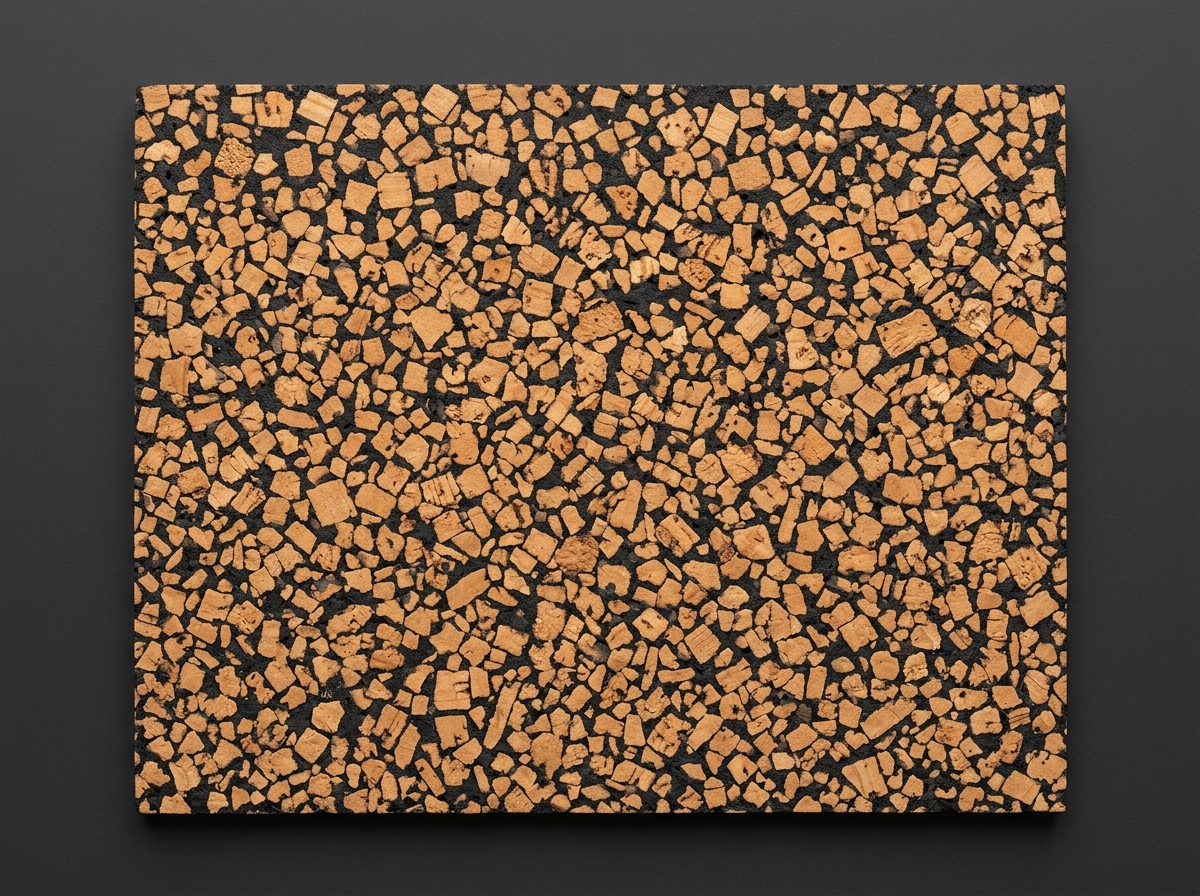 Cork-rubber flooring: cork granules bound in dark rubber