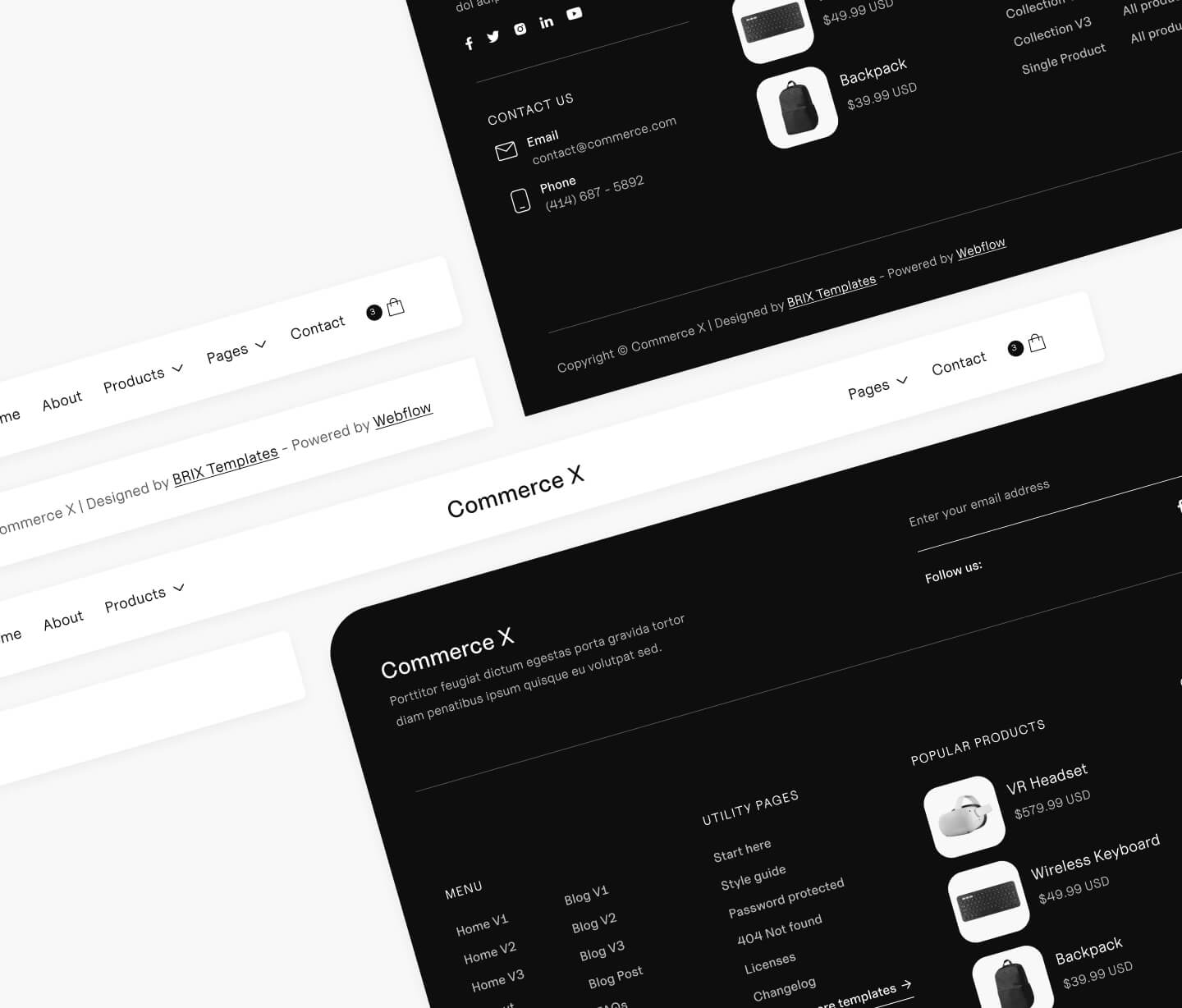 3 Headers And Footers - Commerce X Webflow Template