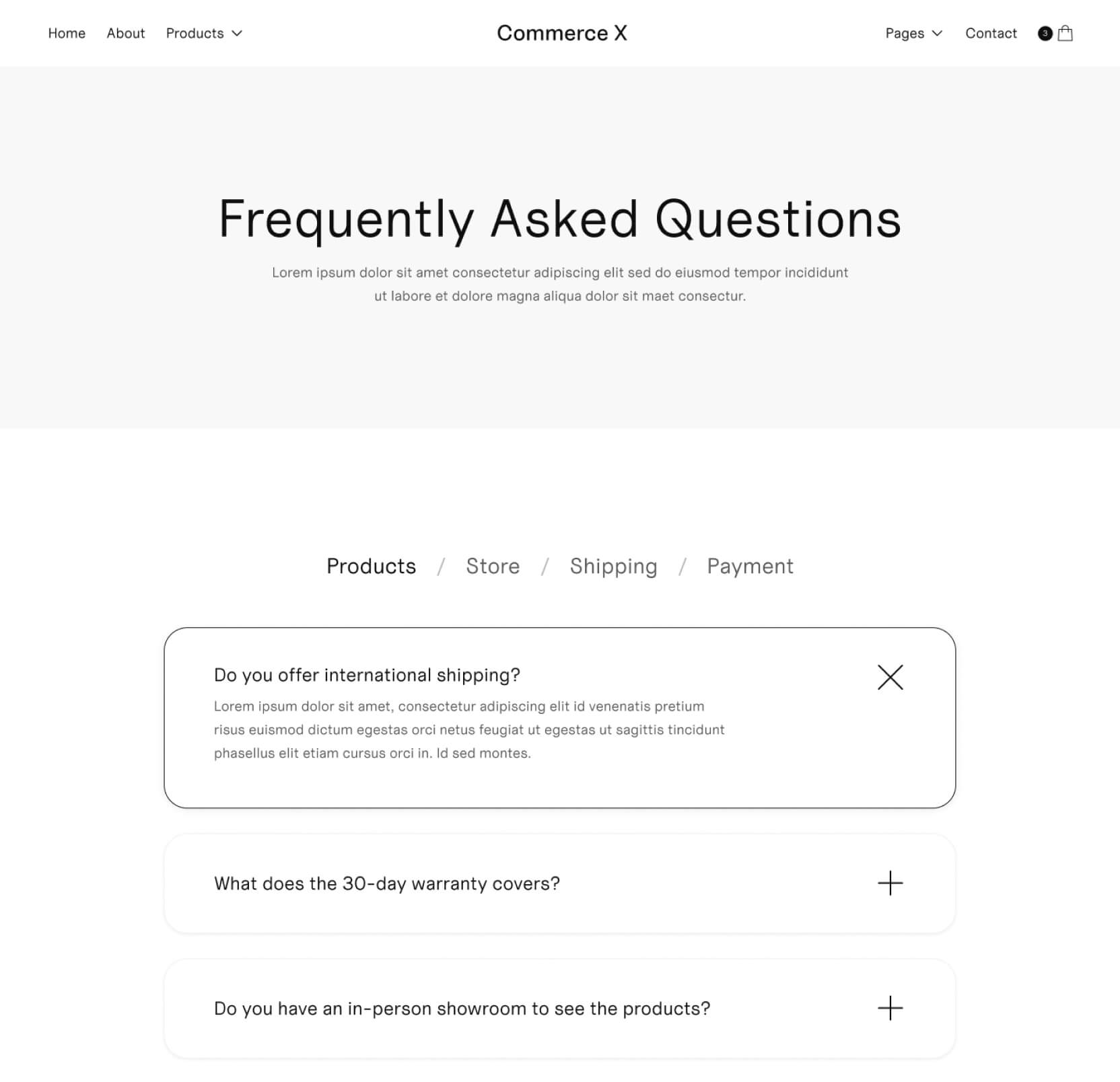 FAQs - Commerce X Webflow Template