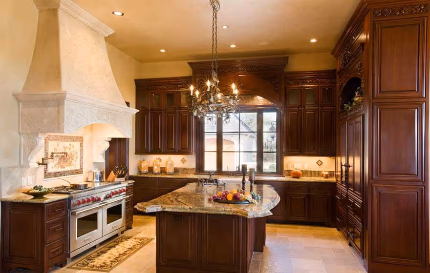 Brown cabinets with contemporary kitchen design