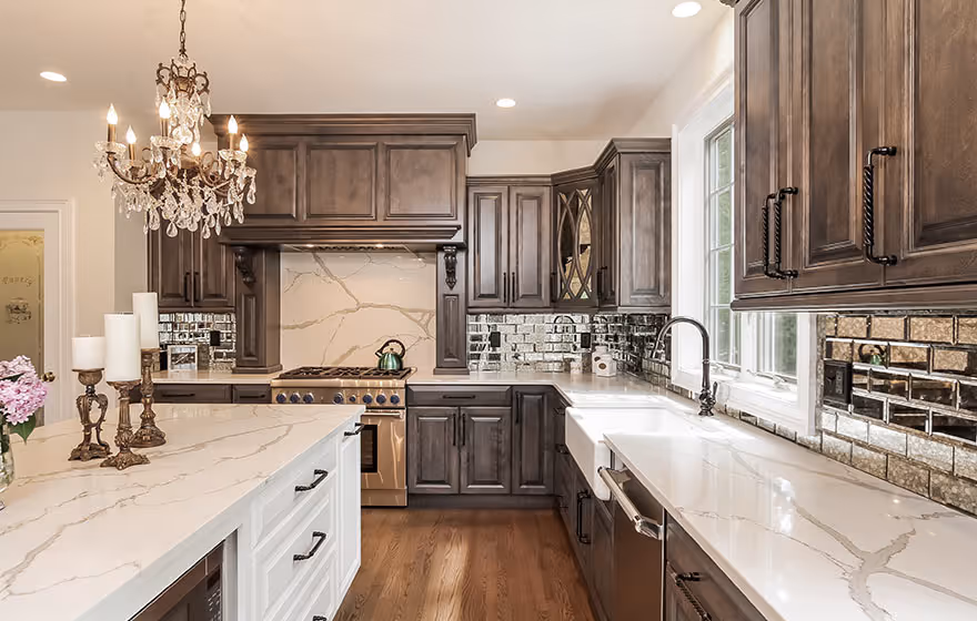 Contemporary kitchen design with white countertops