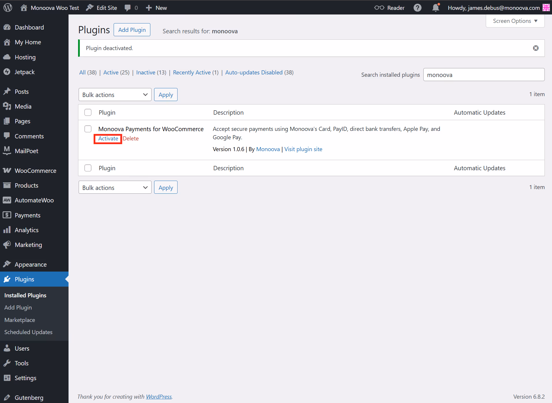 WooCommerce Monoova Plugin installation