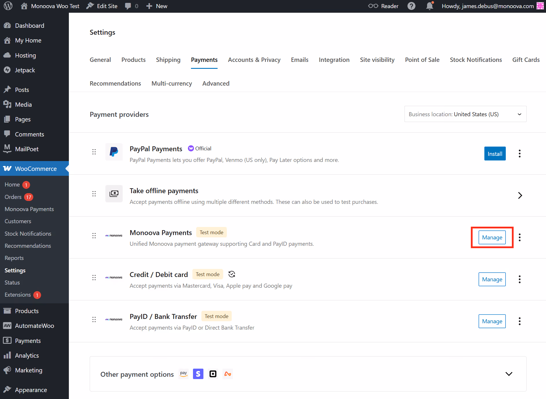 WooCommerce Monoova Plugin installation