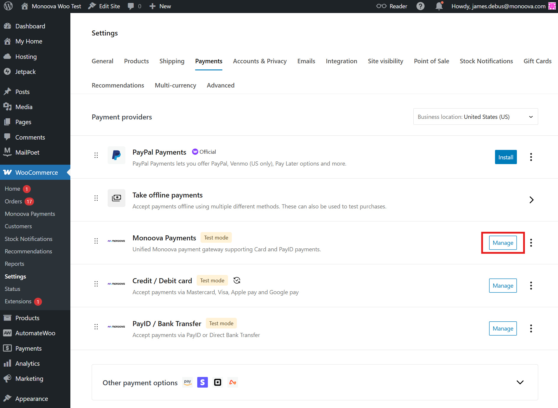 WooCommerce Monoova Plugin installationn