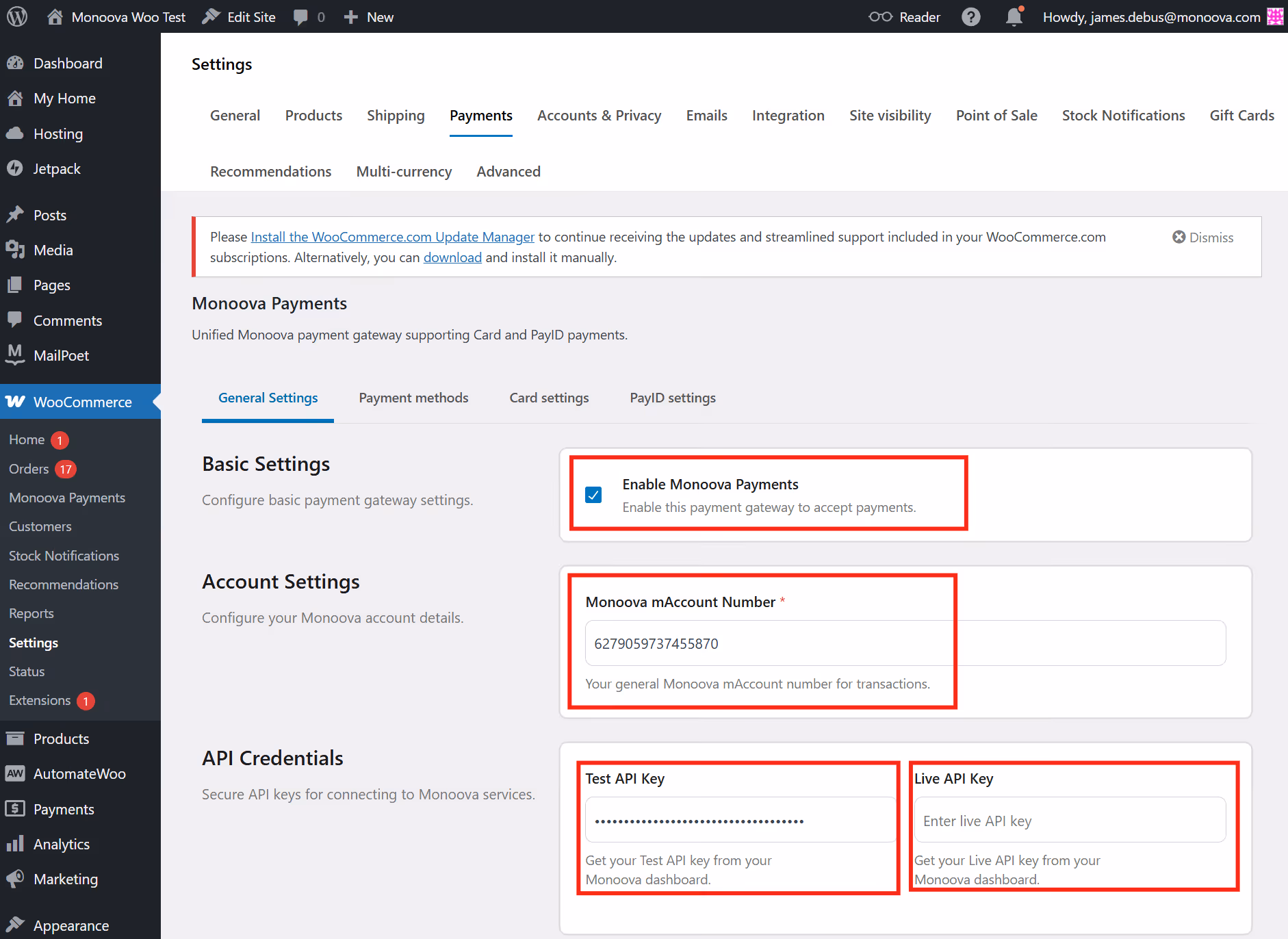 WooCommerce Monoova Plugin installationn
