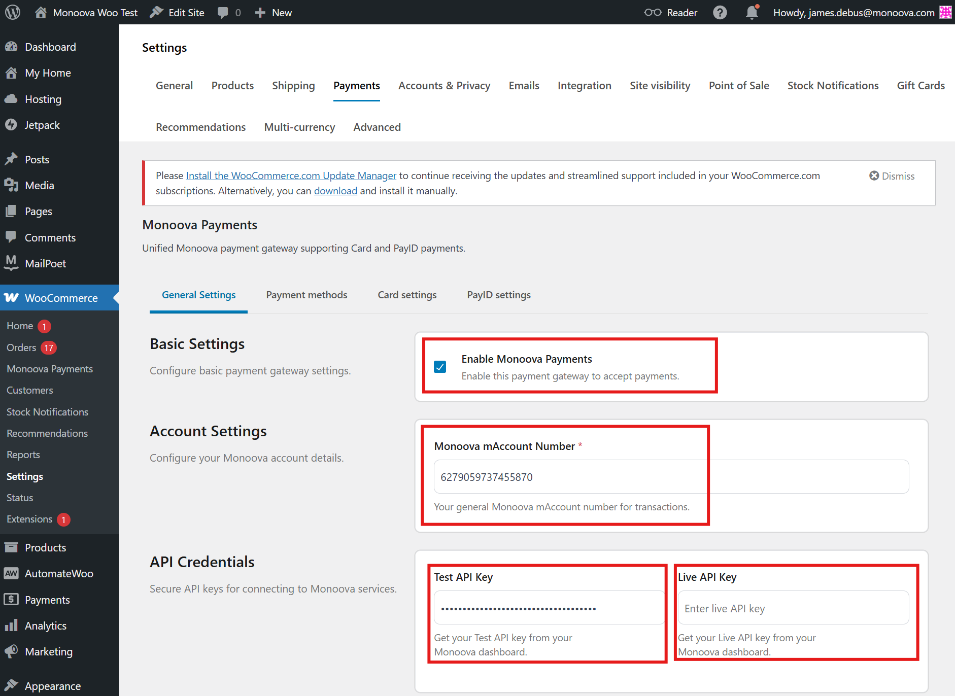 WooCommerce Monoova Plugin installationn