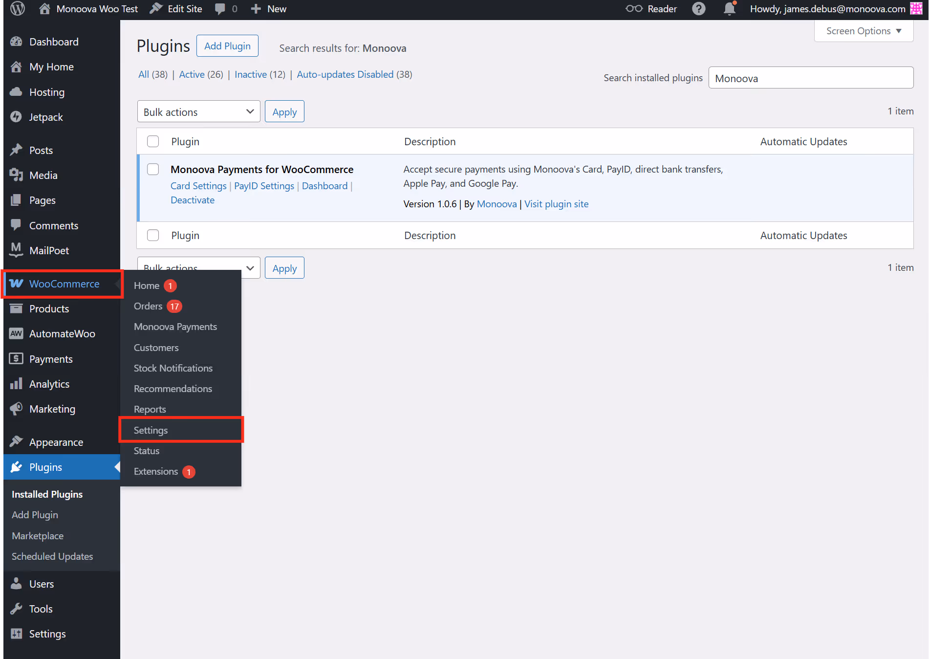 WooCommerce Monoova Plugin installation
