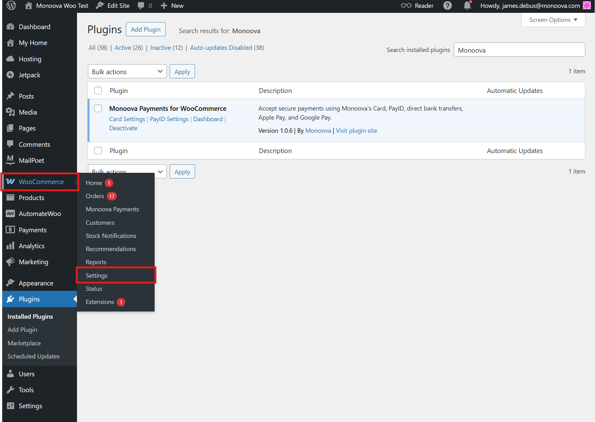 WooCommerce Monoova Plugin installationn