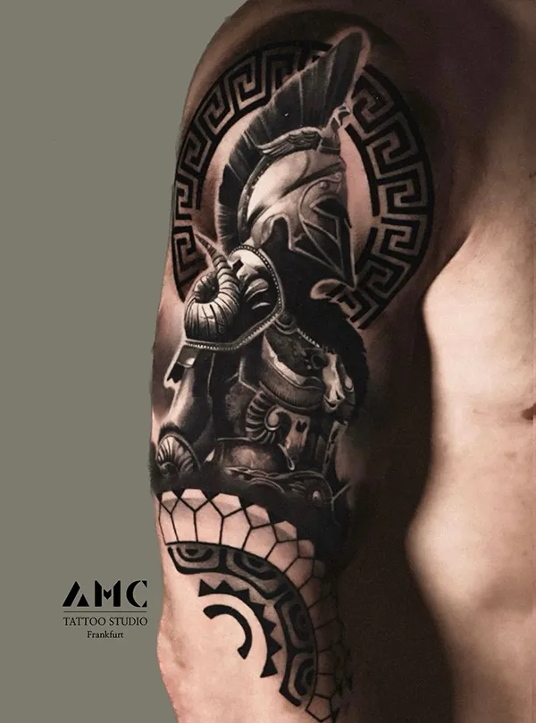 Tattoo von AMC Artist ANTON -  AMC Tattoo Studio Frankfurt
Worrior Tattoo design black and white