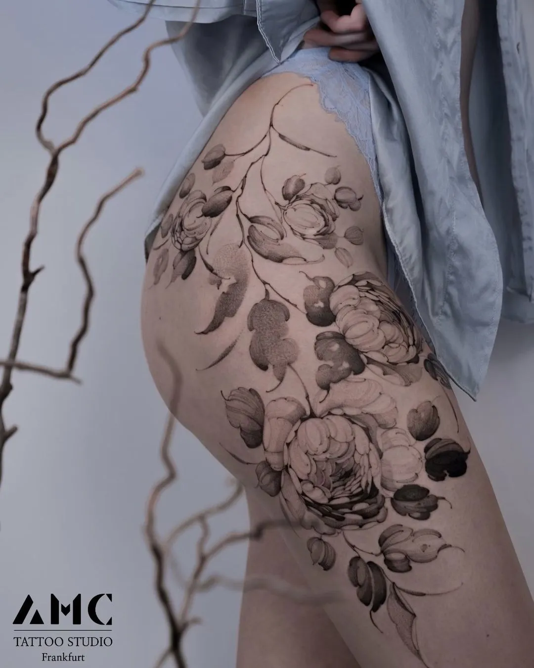 Leg flowers tattoo