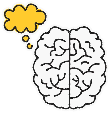 Illustration of a brain with a yellow thought cloud above it.