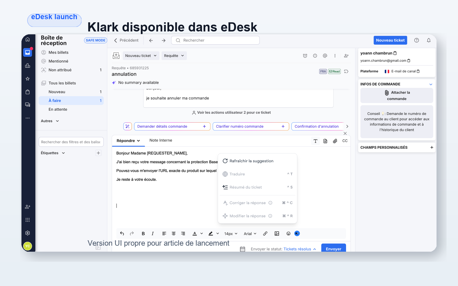 Screenshot of the Klark interface in eDesk
