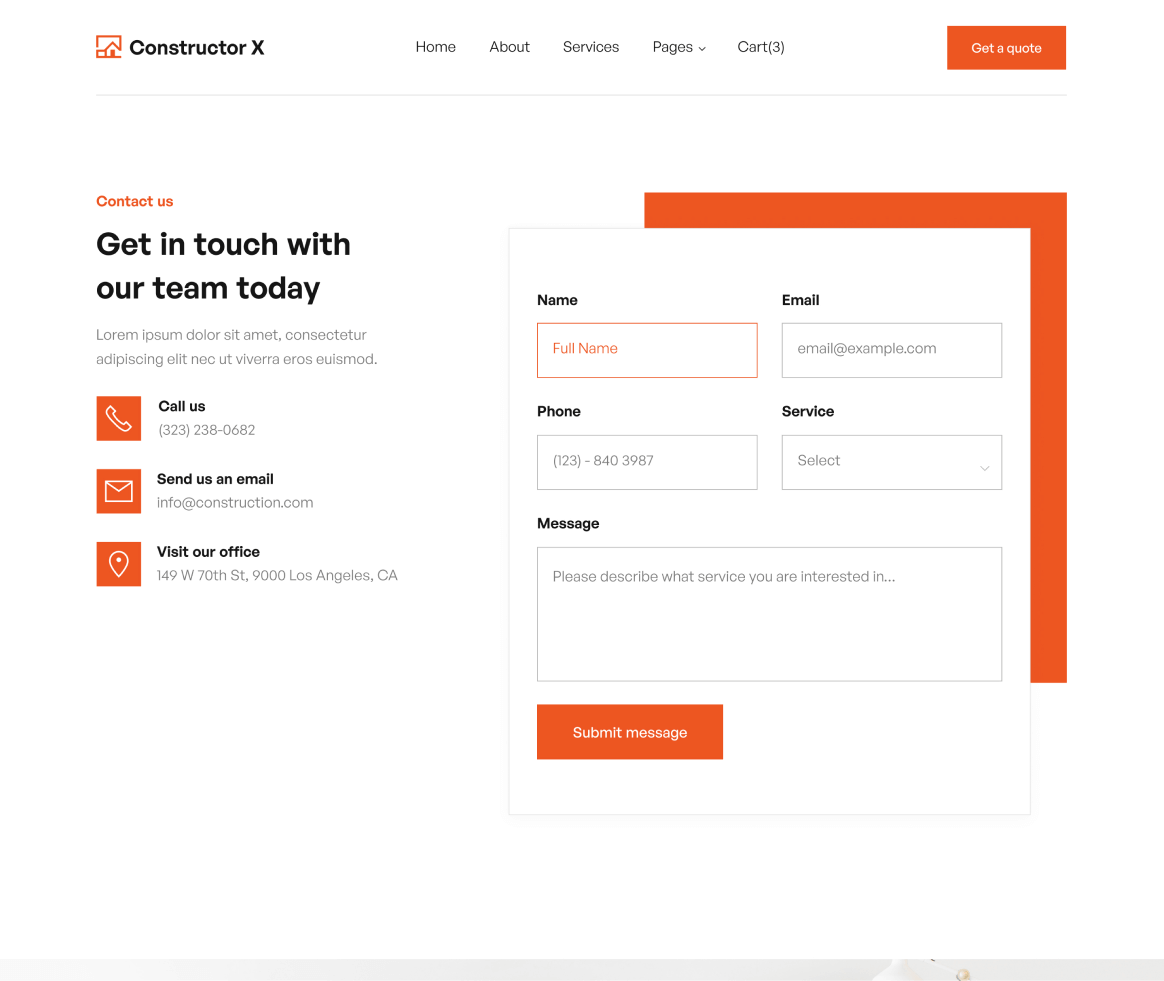 Constructor X - Contact page - Construction Webflow Template