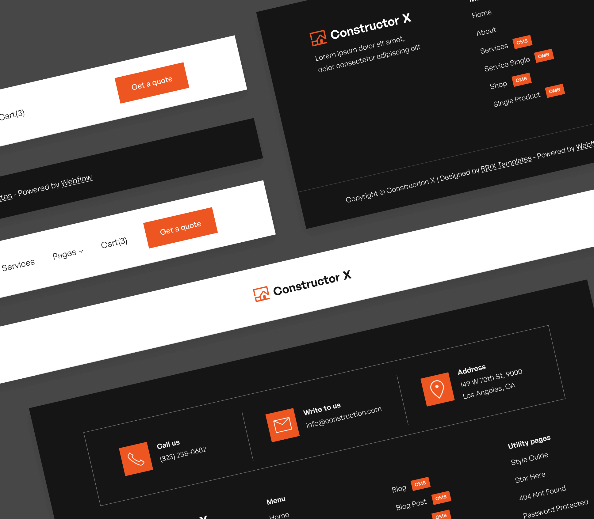 Constructor X - 3 Headers and Footers - Construction Webflow Template