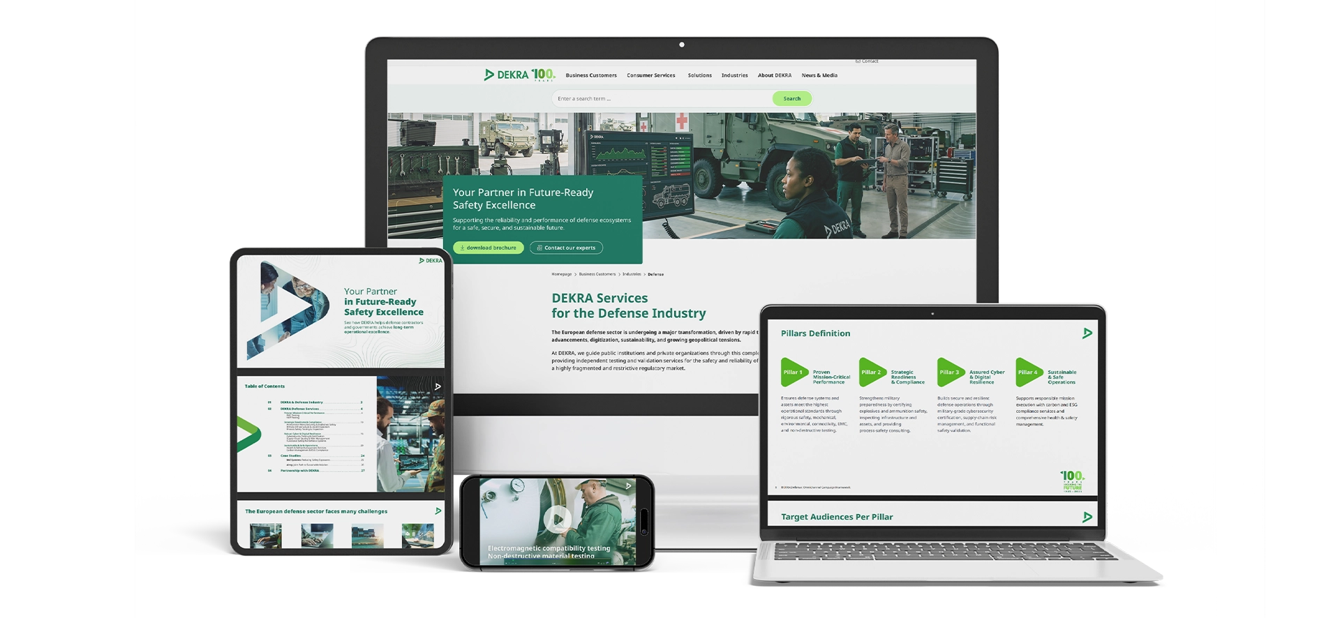 Website mockup for a defense manufacturing company, highlighting user-friendly navigation and industry-specific content.
