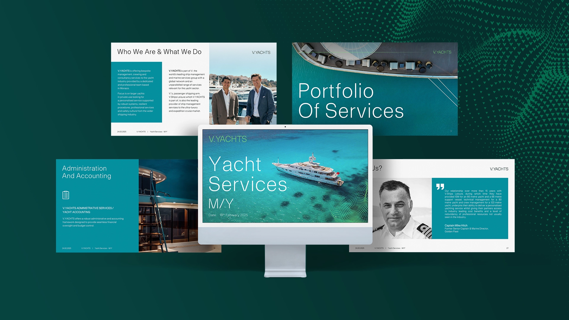 Slide detailing yacht services as part of a professional portfolio presentation.