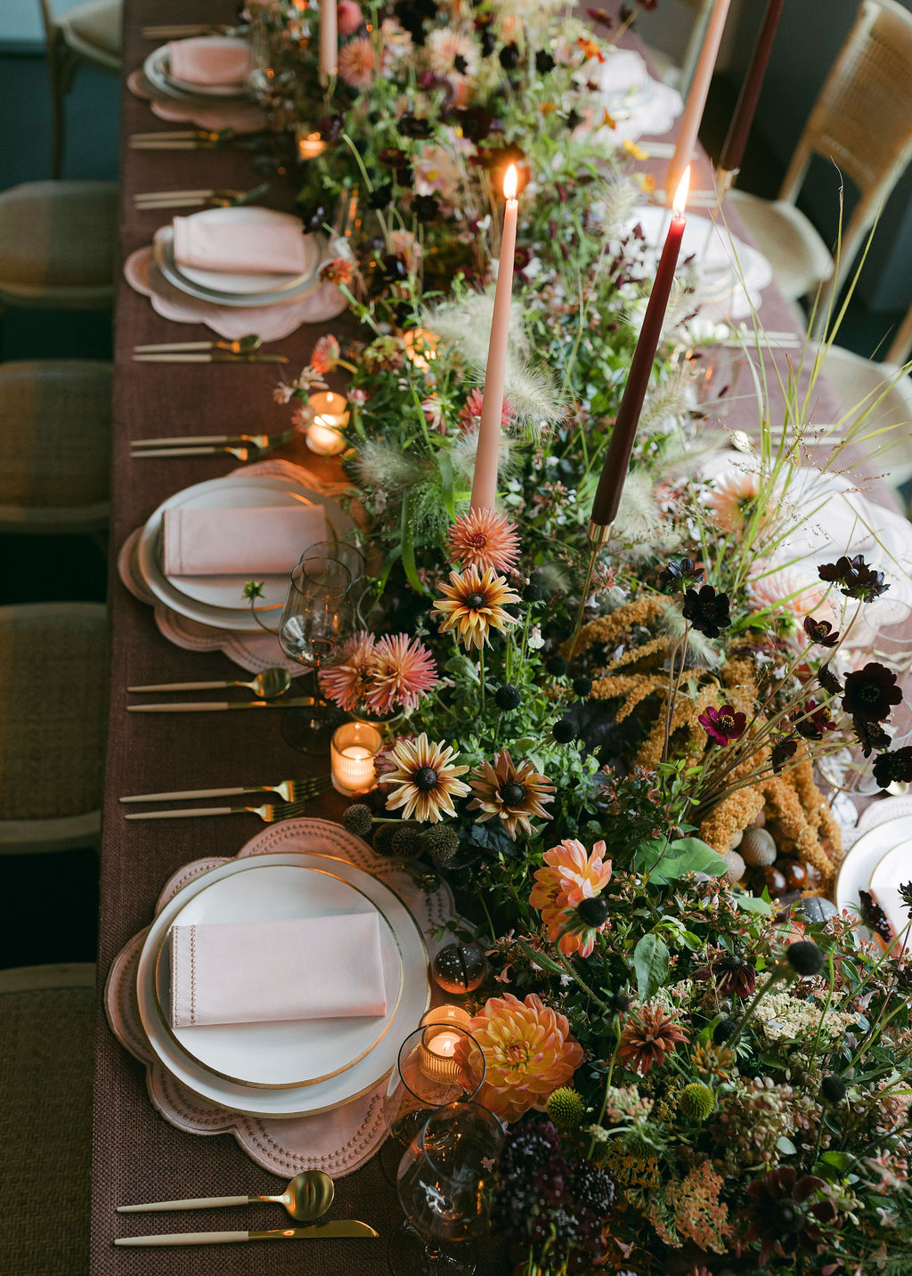 Chef's table design with an Autumnal tablescape