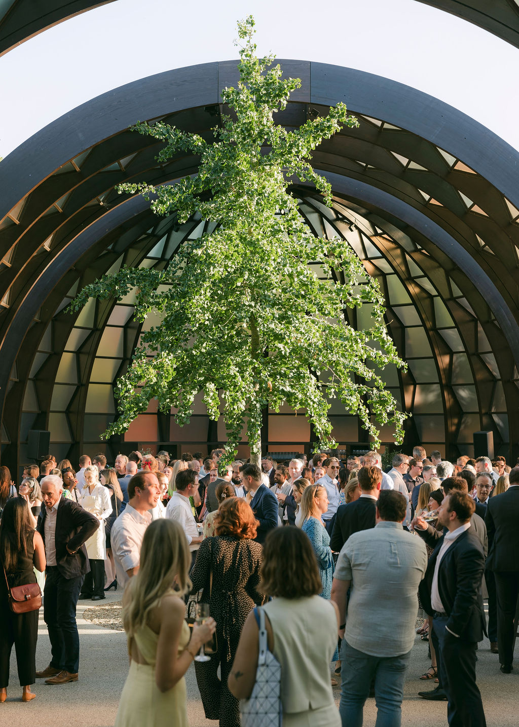 Champagne reception at the Serpentine Pavilion during the 25th Anniversary. Structure designed by Marina Tabassum