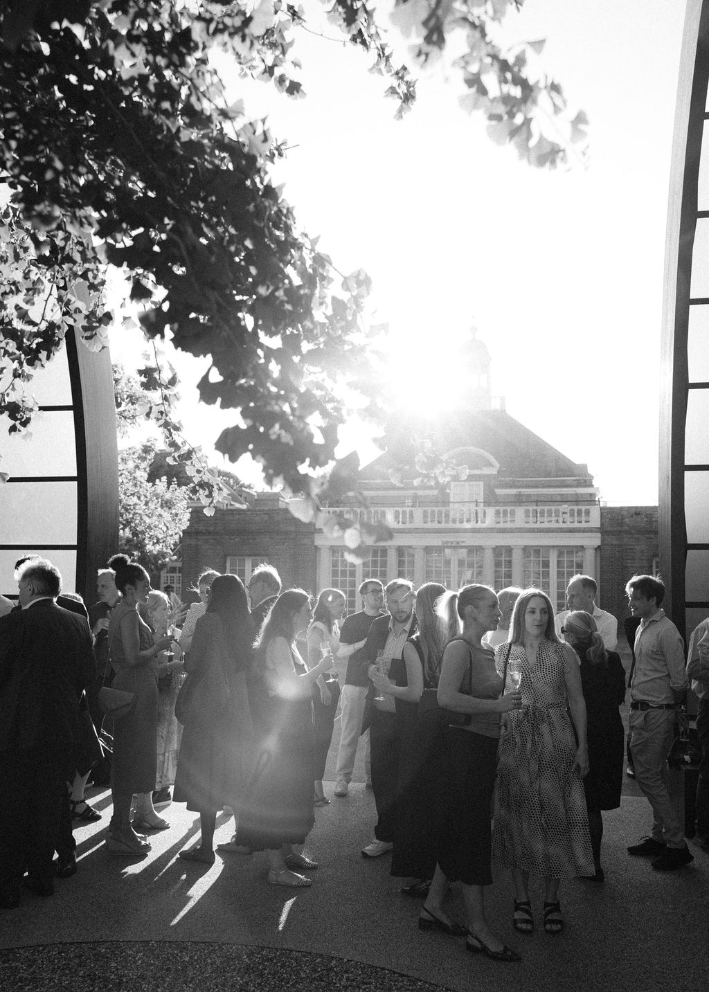 Champagne reception at the Serpentine Pavilion during the 25th Anniversary. Structure designed by Marina Tabassum