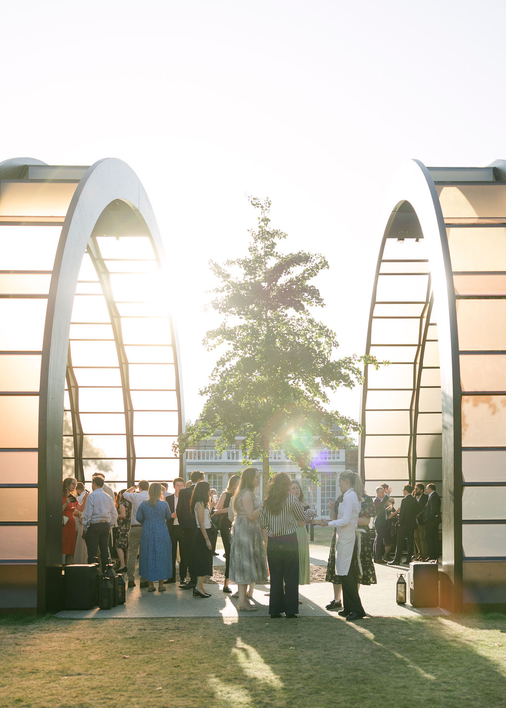 Champagne reception at the Serpentine Pavilion during the 25th Anniversary. Structure designed by Marina Tabassum
