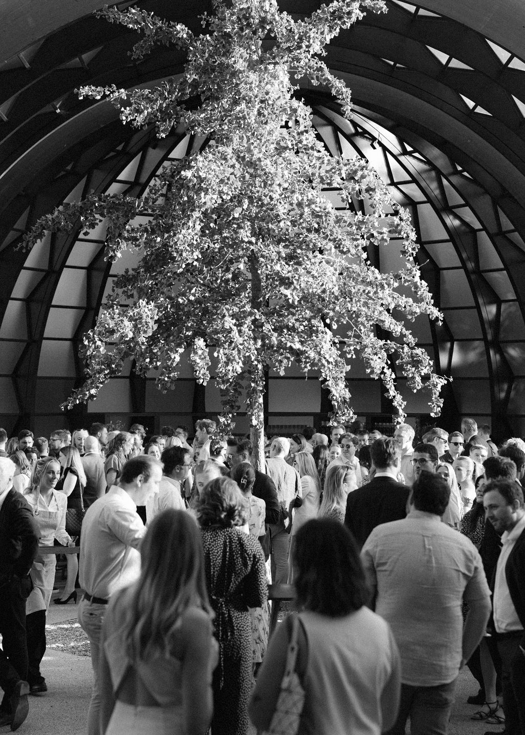 Champagne reception at the Serpentine Pavilion during the 25th Anniversary. Structure designed by Marina Tabassum