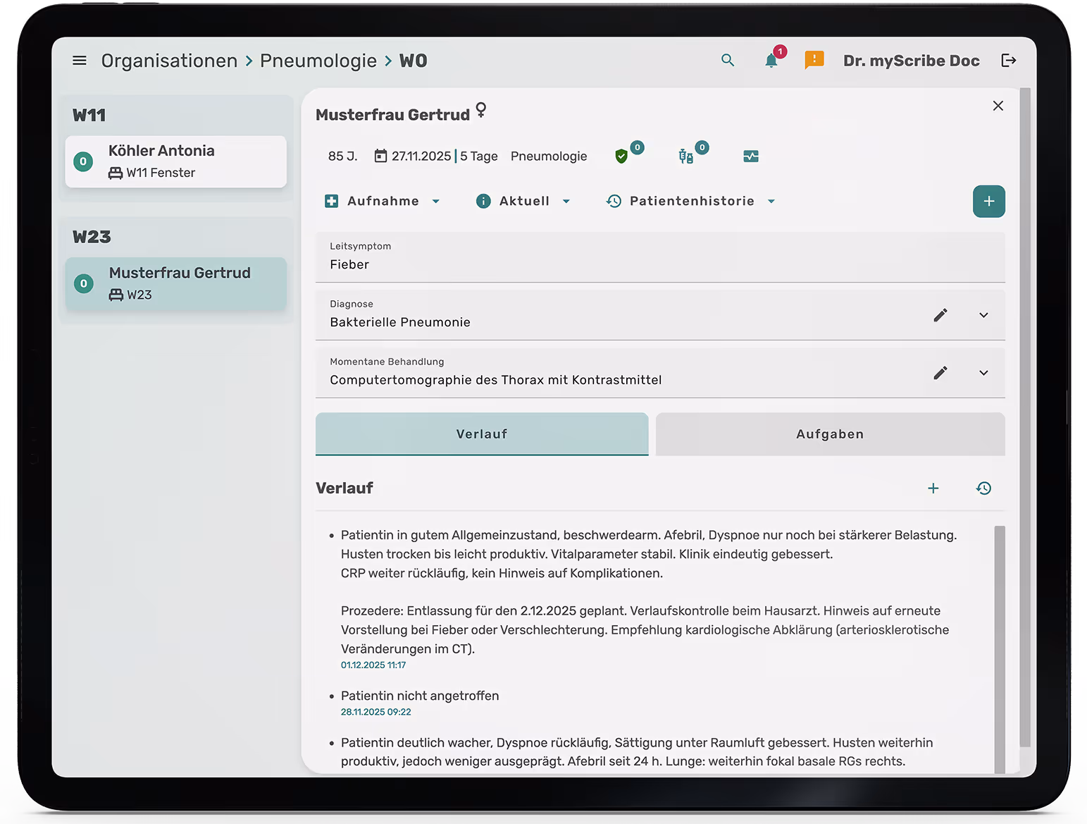 Tablet showing the features of the myScribe App.