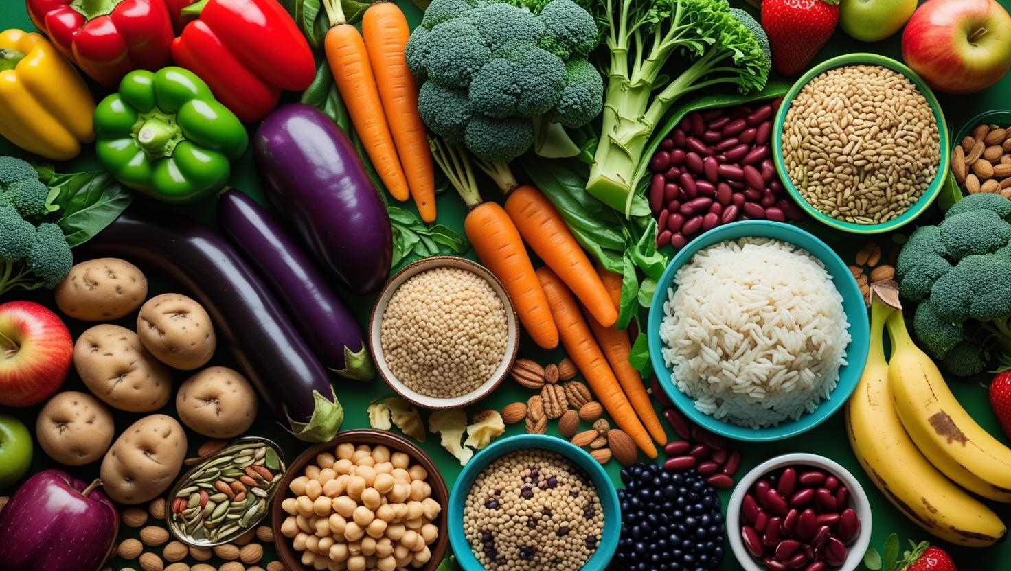 A range of fruits, vegetables, and grains