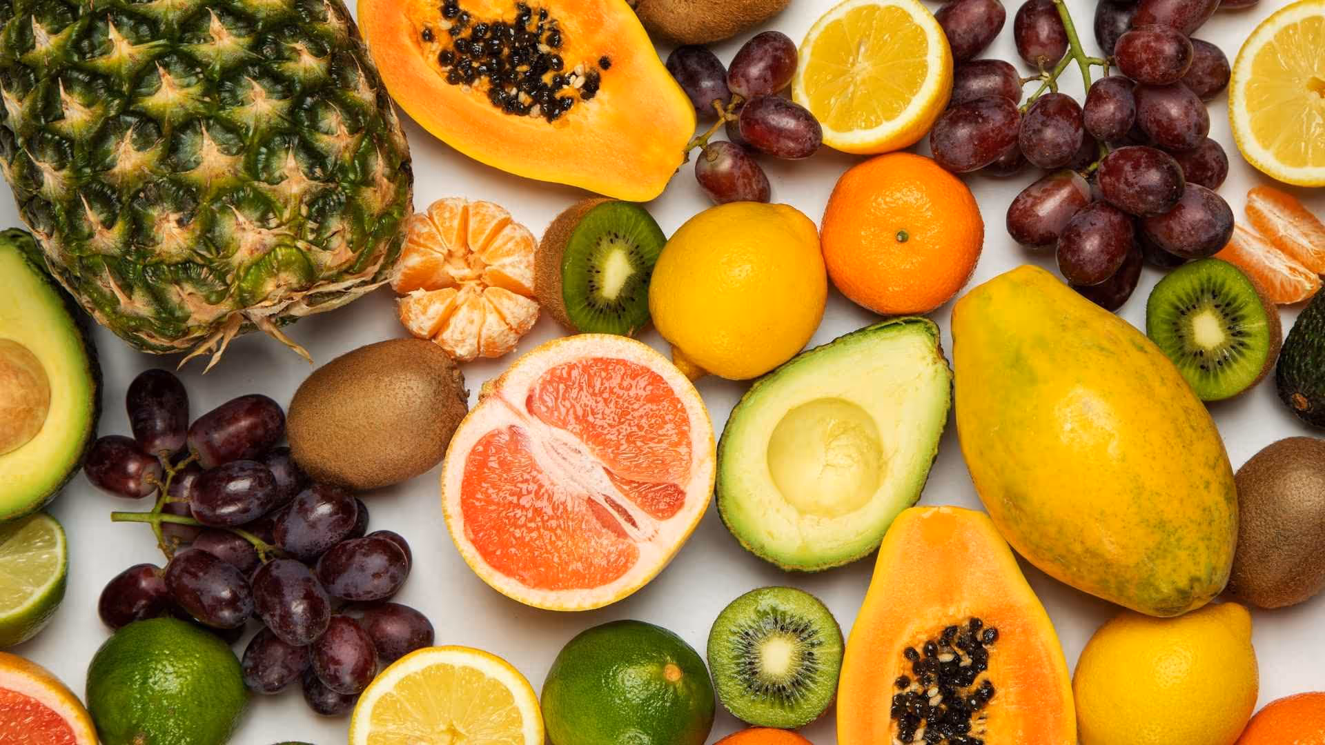 A range of fruit can be seen.