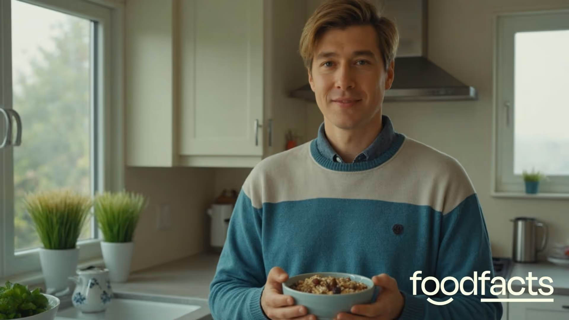 A person stands holding oats and beans in his hands, signifying the high-fibre foods mentioned in this guide.