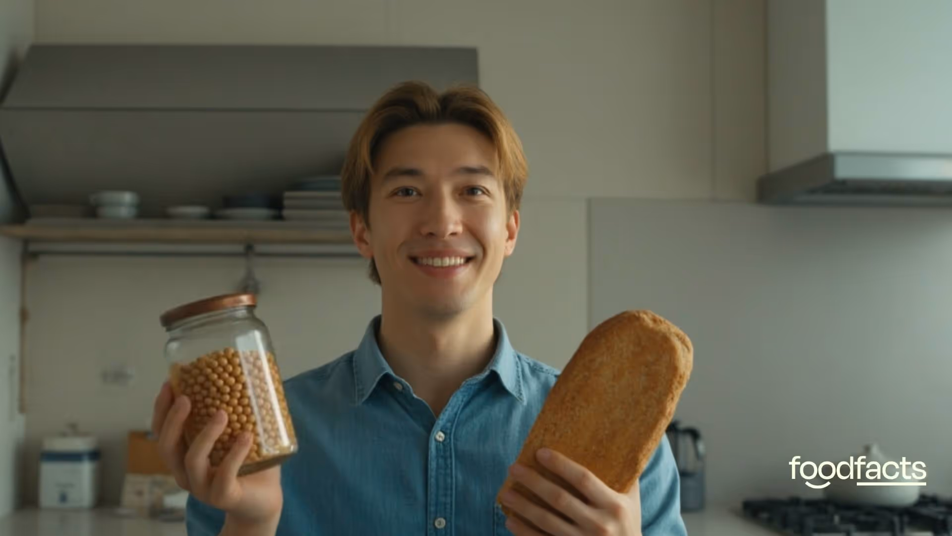 A person is holding a plate of beans and toast and a glass of water, alluding to the benefits of drinking water to help people increase fibre intake.