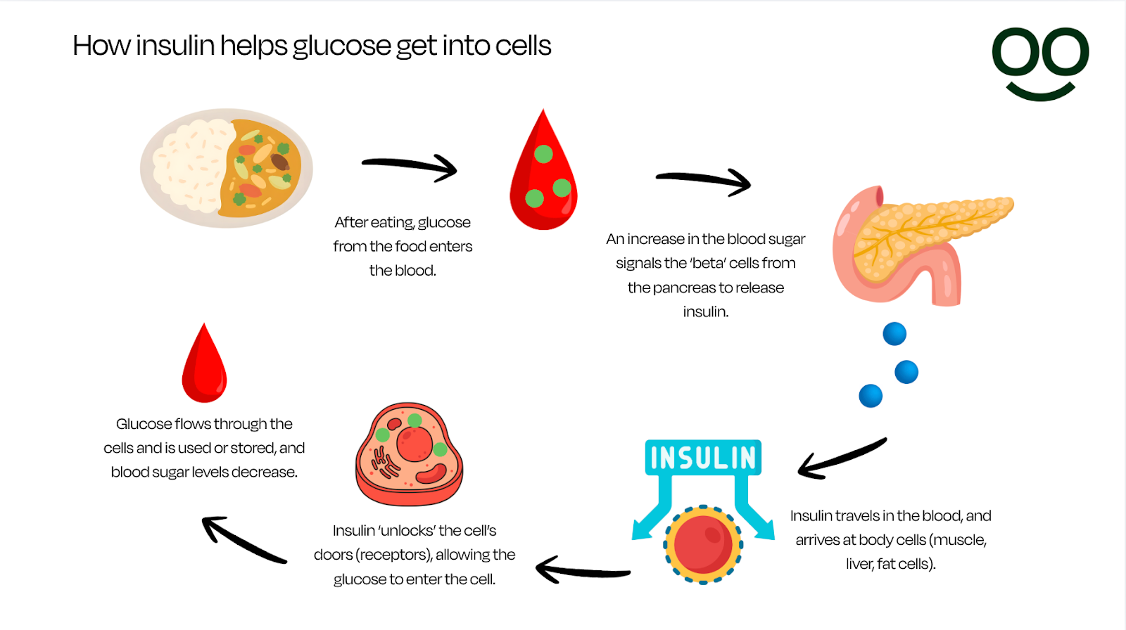 A diagram showing how insulin helps glucose enter cells