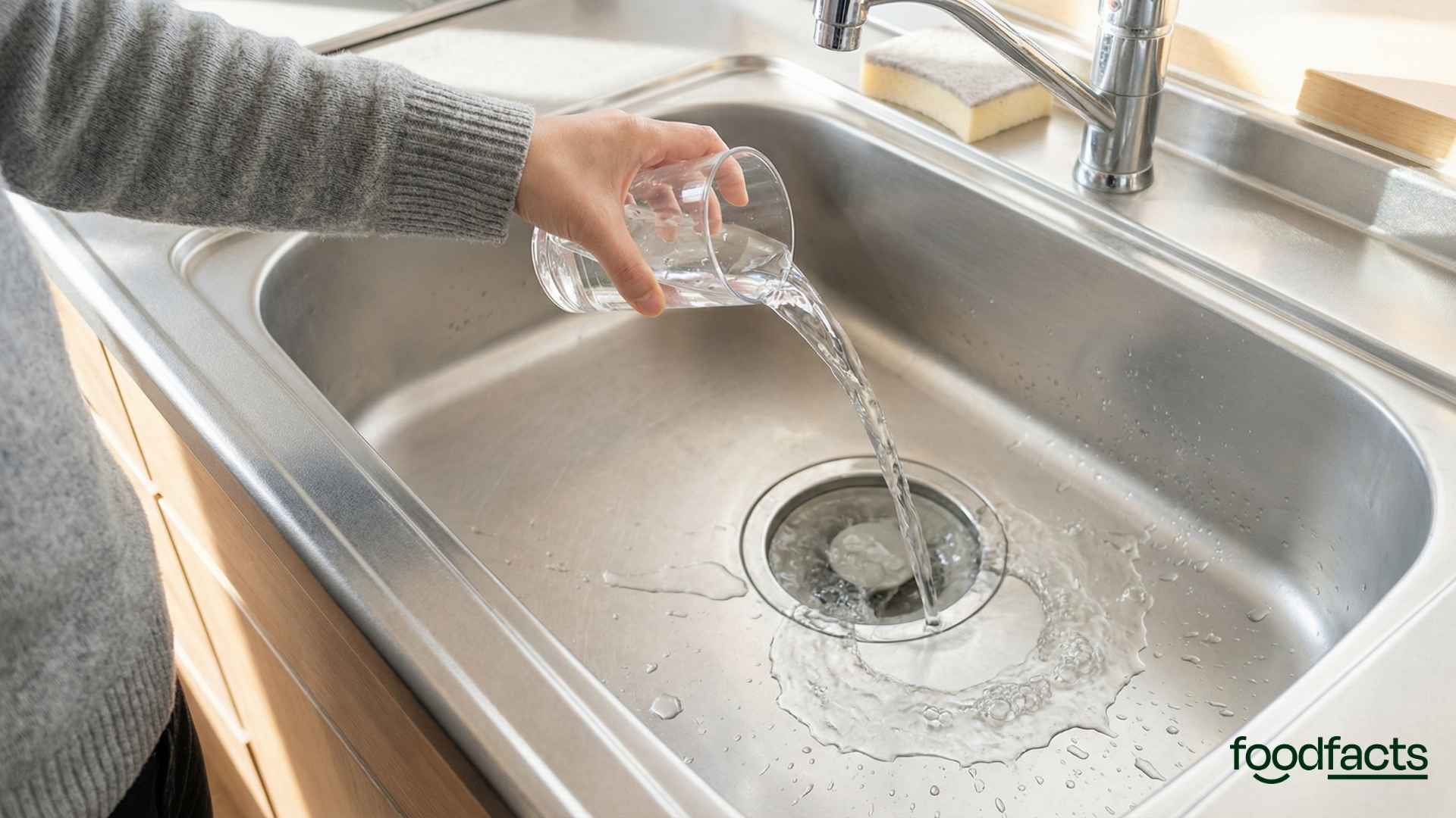 A person pours out a glass of water down the drain
