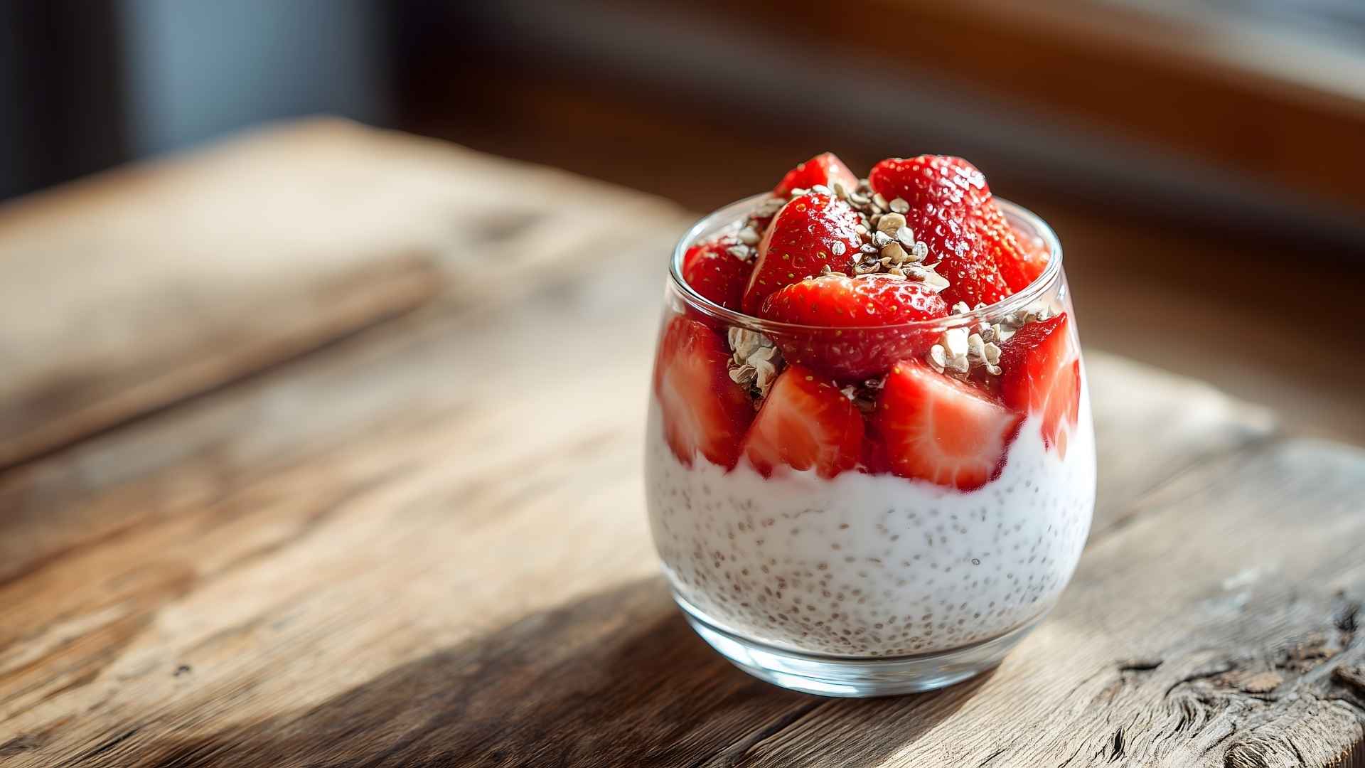 A bowl with fruit, yogurt, and chia seeds