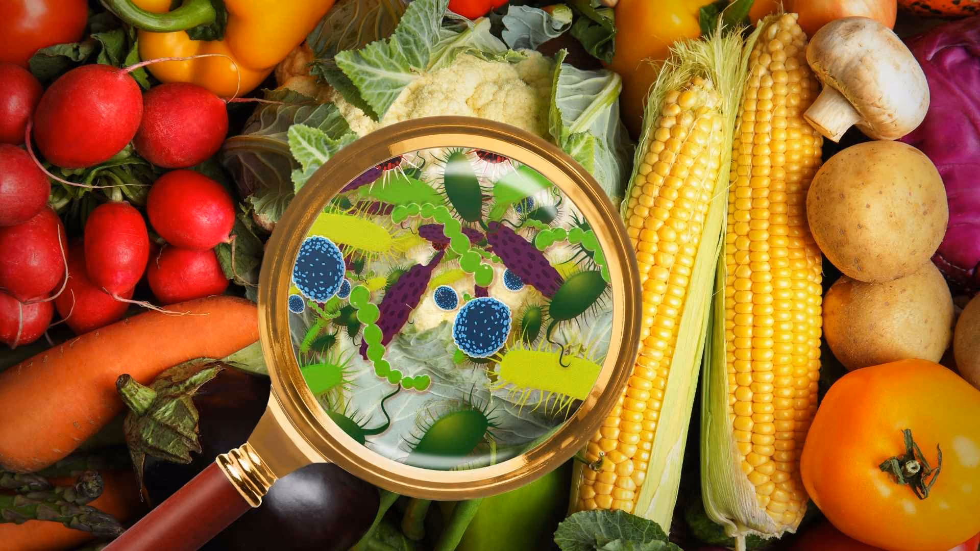 A microscope looks at a range of vegetables