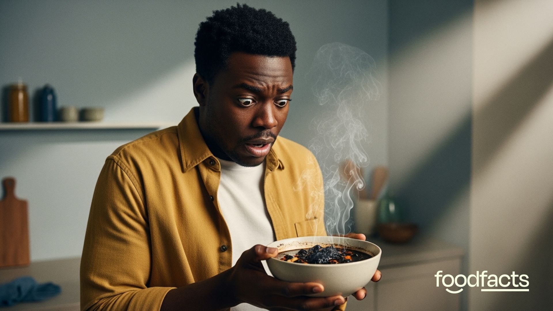 A man holds a bowl of burnt food, he is concerned about the levels of acrylamide in his food, is it dangerous or not?