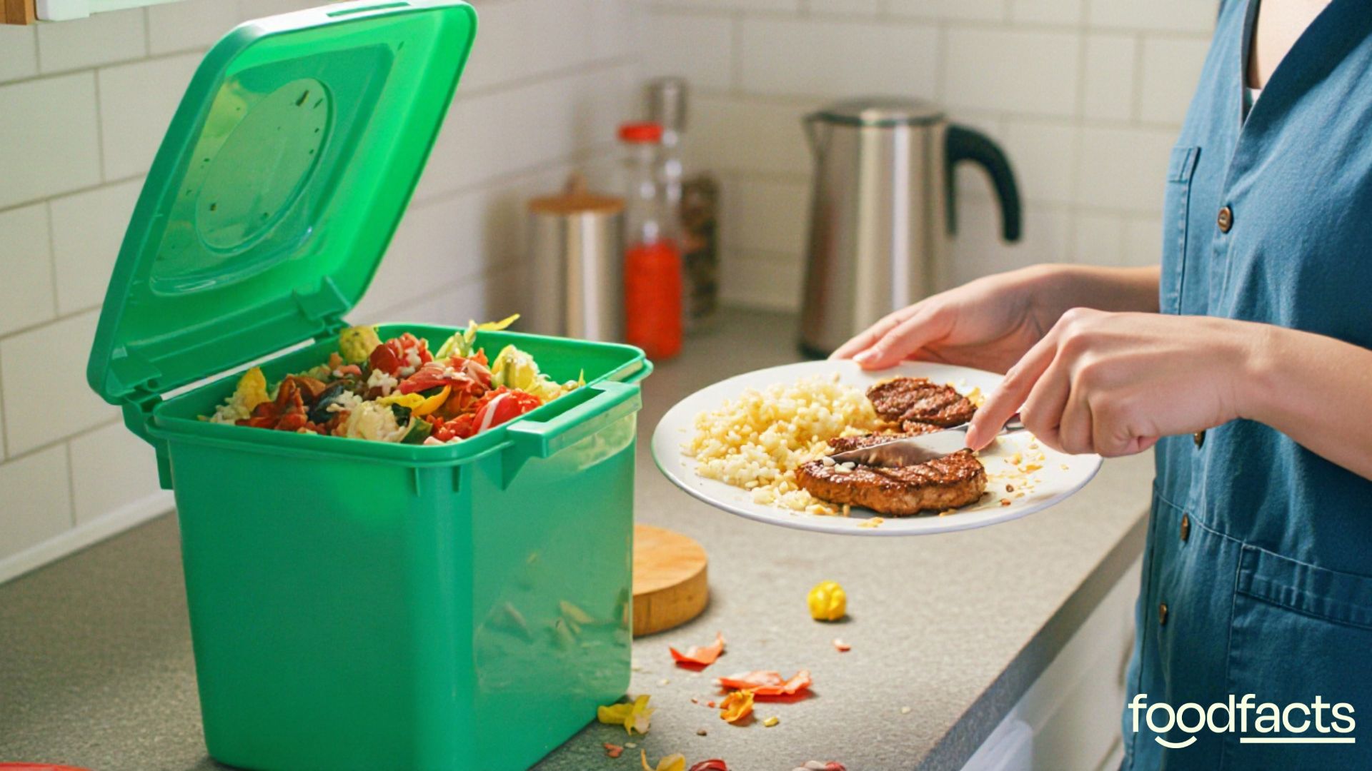 A person scrapes some food into a bin.