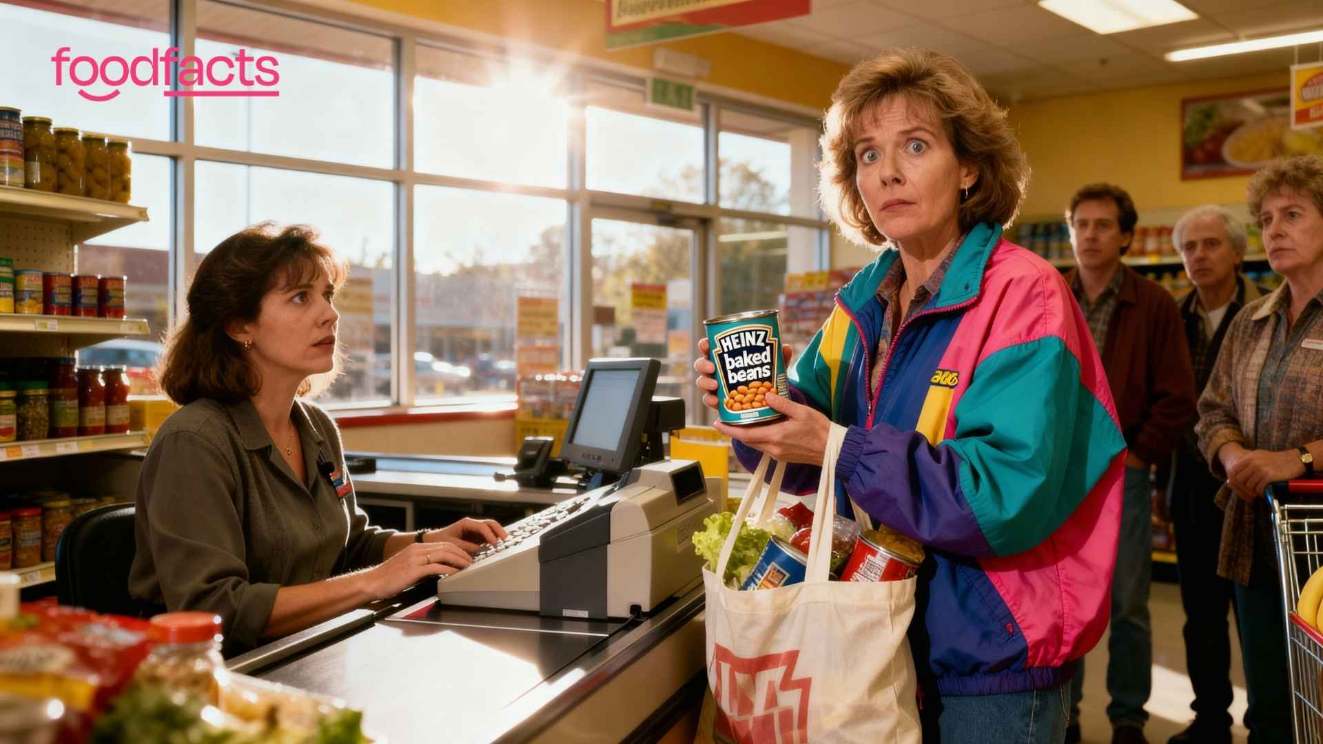 A person holds a tin of baked beans in their hand, looking shocked and confused upon hearing that they may be unhealthy.