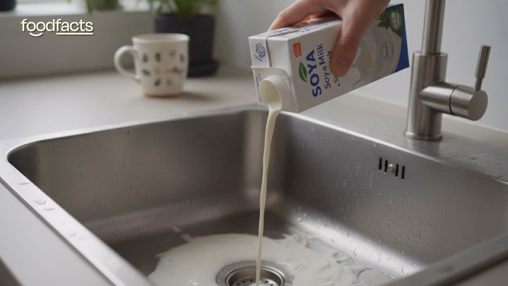 A person pours plant based milk down the drain