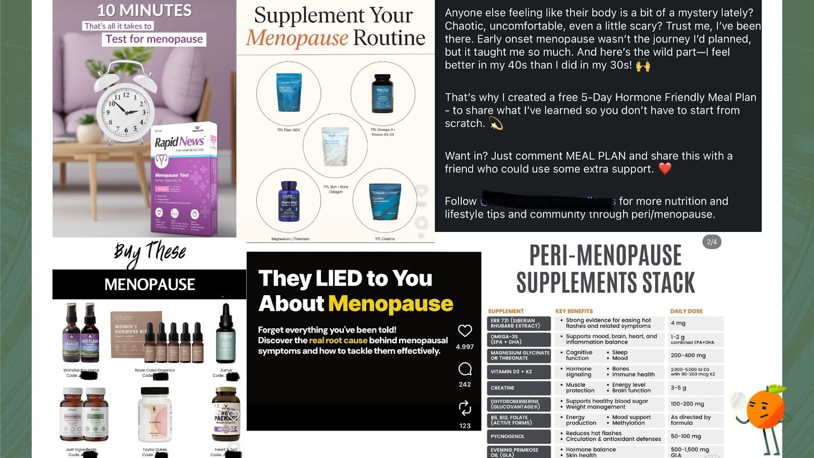 A compilation of screenshots of Instagram posts about the menopause