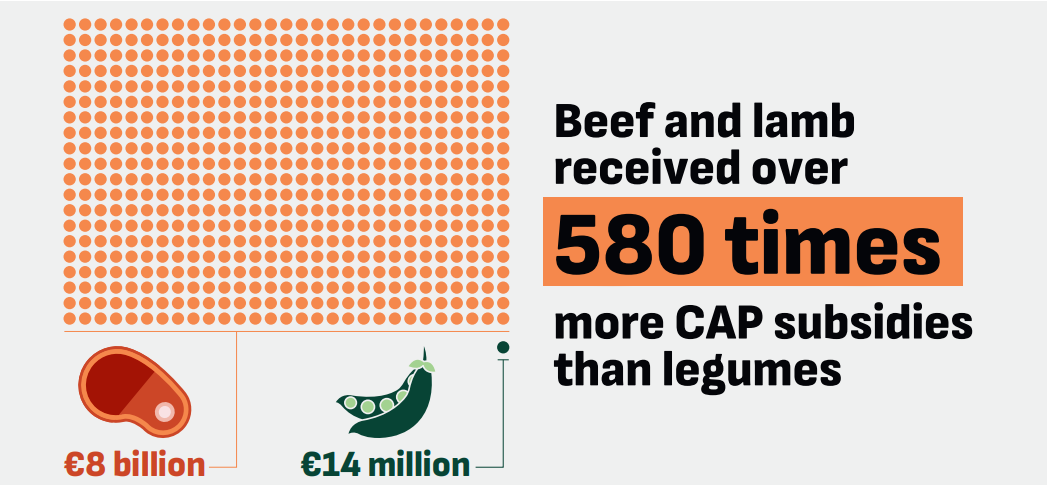 A chart showing the difference in CAP subsidies between beef and lamb and legumes