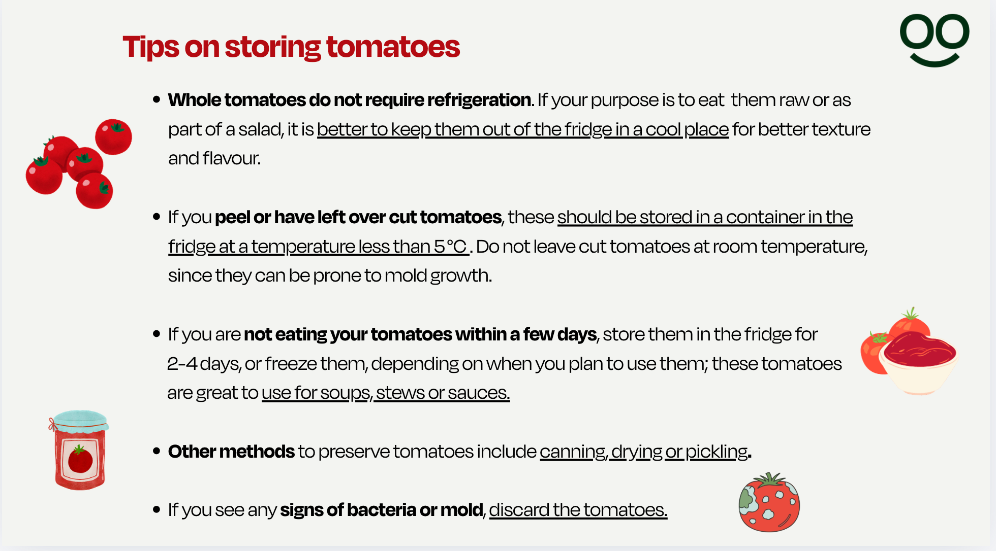 A graphic on proper tomato storage