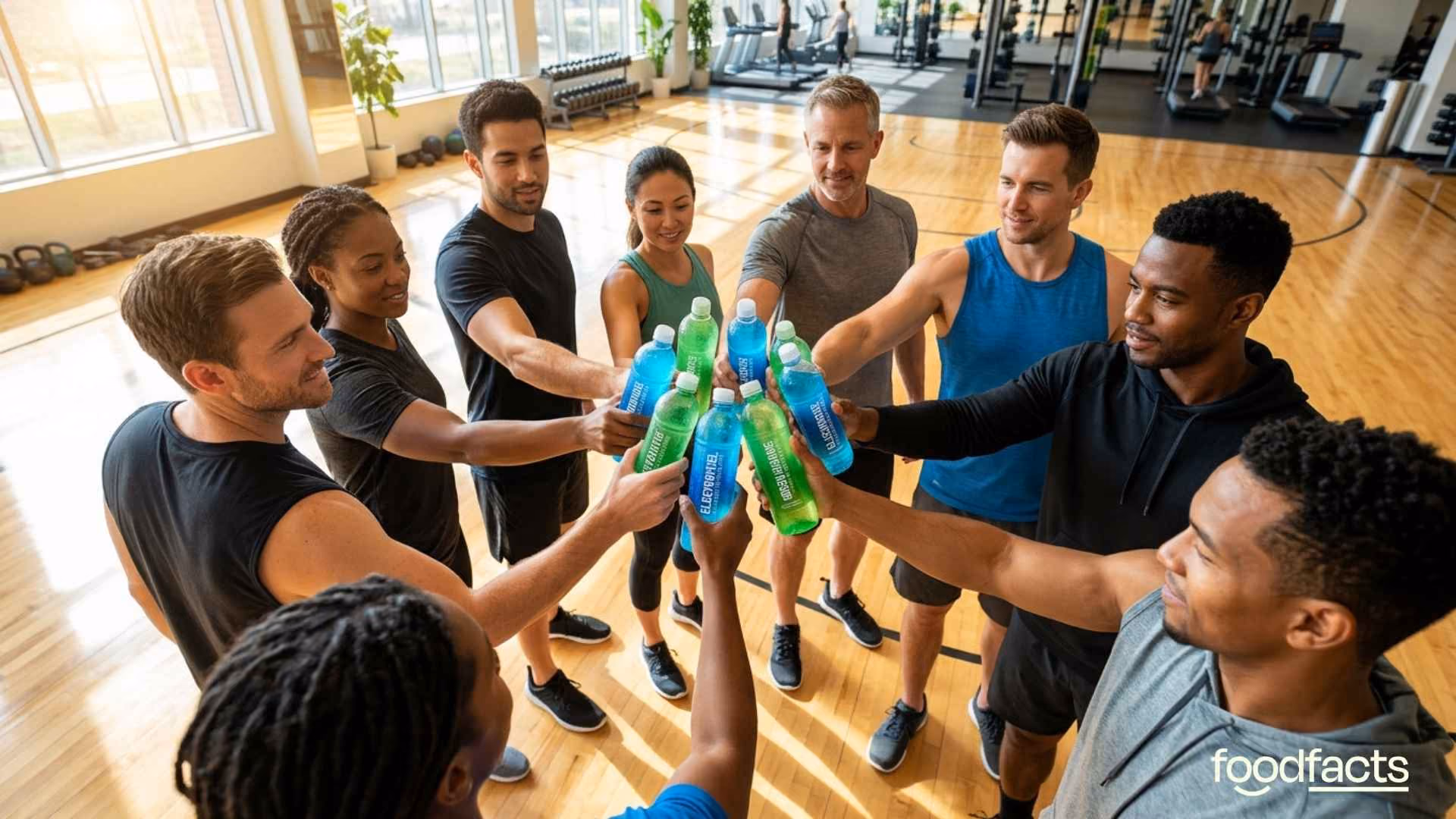 A group of athletes drink electrolyte drinks