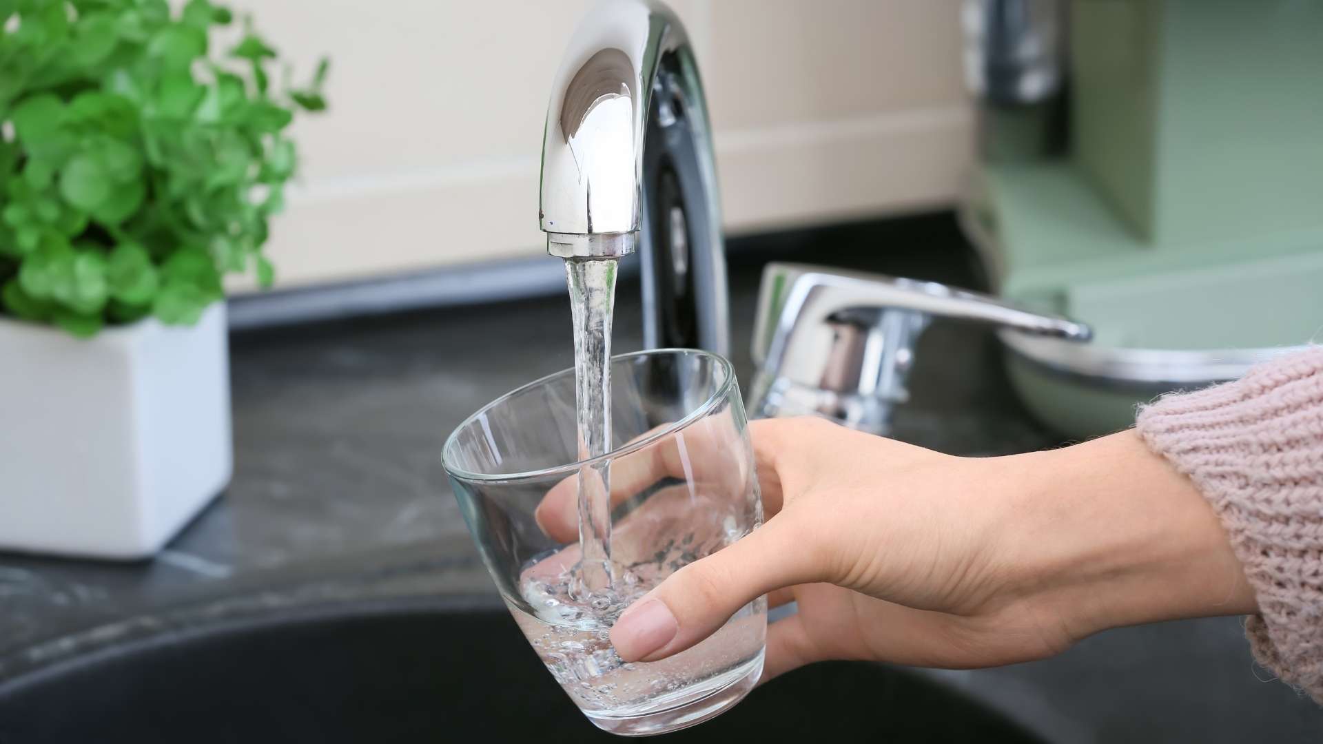 A person fills a glass with tap water