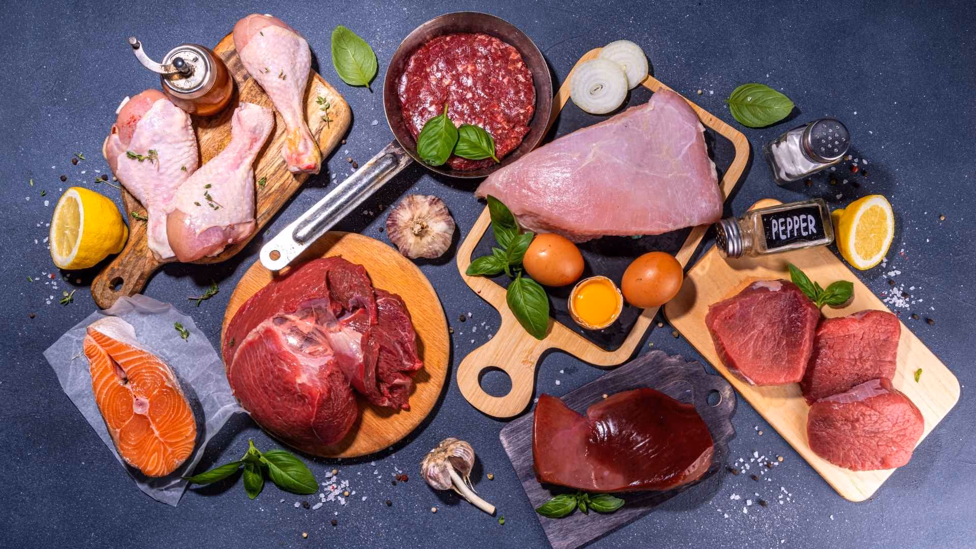 A platter of meat and fish