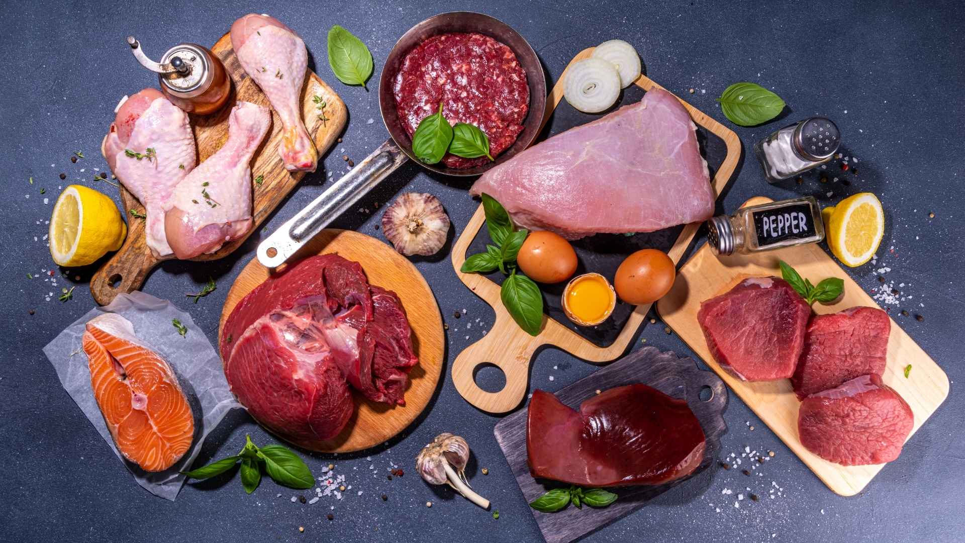 A platter of meat and fish